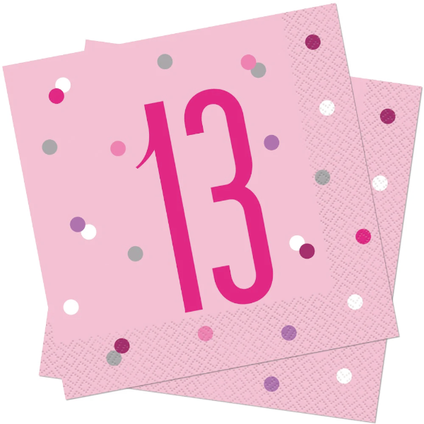 Glitz Pink & Silver Birthday Napkins