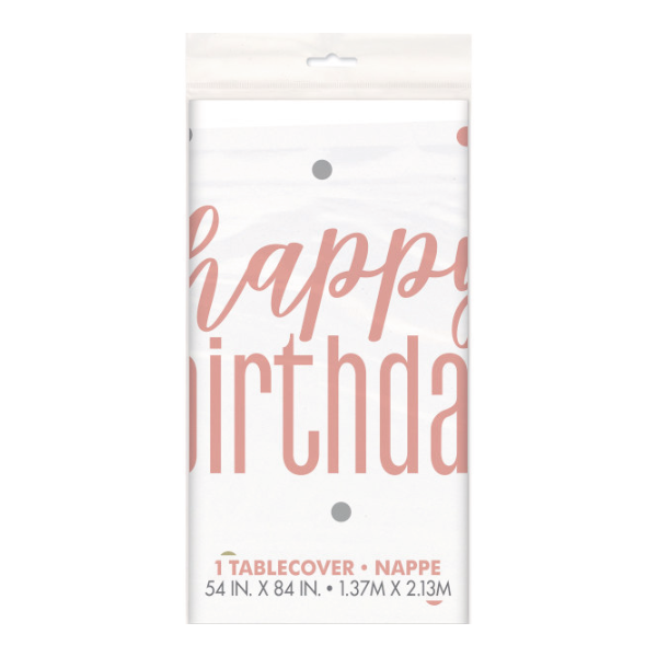 Glitz Rose Gold Happy Birthday Reusable Plastic Tablecover