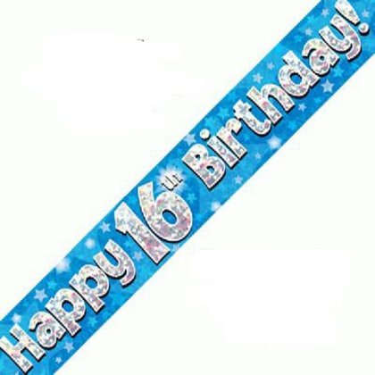 Blue Holographic Birthday Banner