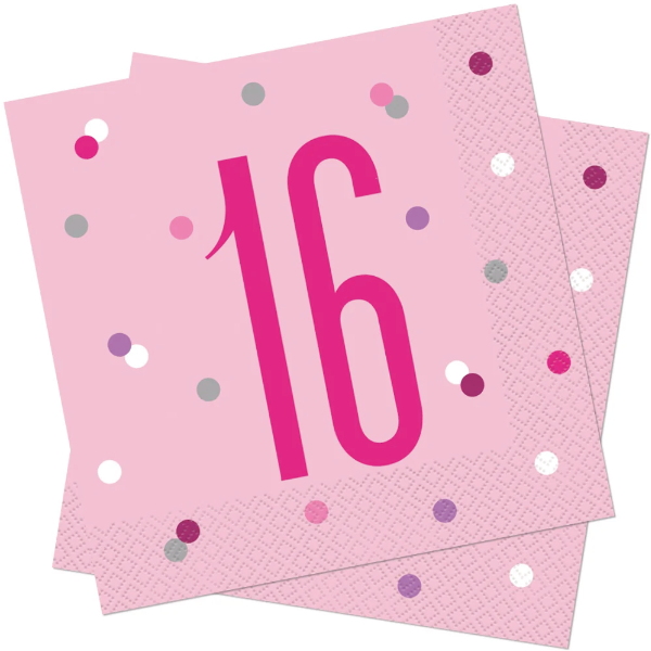 Glitz Pink & Silver Birthday Napkins